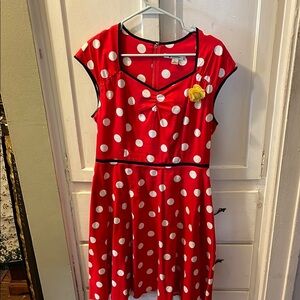 Disney Red Minnie Mouse Casual Sundress with V-Neck and Cap Sleeves